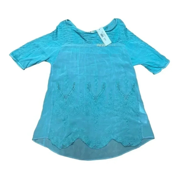 NWT  Elisa Cavaletti Teal Lace Tee - Picture 1 of 6